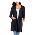 thumbnail image 1 of DODOING Lightweight Kimono Cardigan Long Sleeve Open Front Loose Asymmetrical Hem Sweater,Pocket for Women Black/Navy, 1 of 6
