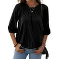 thumbnail image 1 of Avamo Women's 3/4 Sleeve Elastic-Hem Top Crew Neck Ruffle Blouse Casual Loose Basic Tunic T-Shirt Pullover, 1 of 5