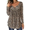 thumbnail image 1 of JustVH Womens Henley V-Neck Long Sleeve Blouse Pleated Button Tunic Printed Shirt Top, 1 of 6