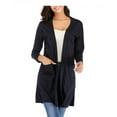 thumbnail image 1 of DODOING Lightweight Kimono Cardigan Long Sleeve Open Front Loose Asymmetrical Hem Sweater,Pocket for Women Black/Navy, 1 of 6