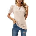 thumbnail image 1 of ZHENWEI Women's Puff Short Sleeve Tops Casual Crewneck Tee Shirts Classic Ribbed Blouses, 1 of 7