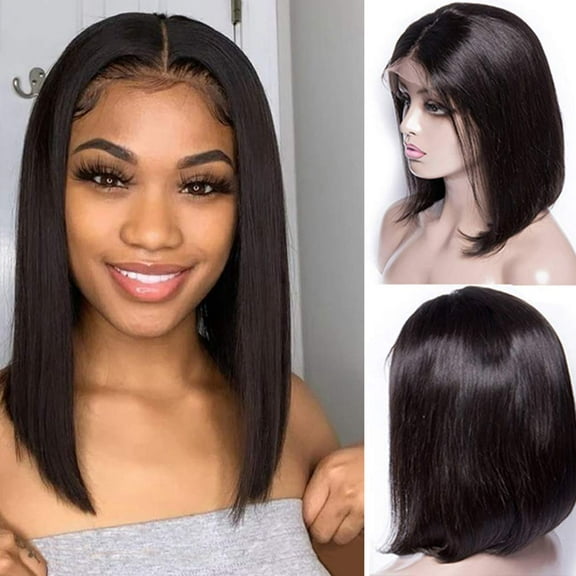1b Short Straight Bob Wigs Natural Black 13x4 Lace Front Wig 10inch Pre Plucked 150% Density Virgin Human Hair