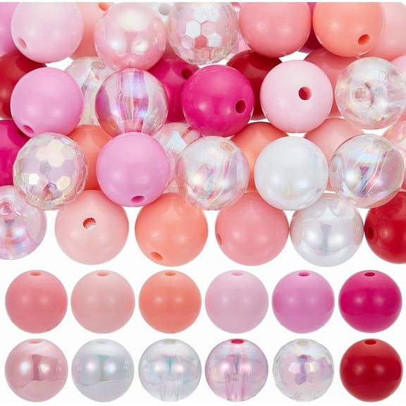 1bag 1 Box 12 Colors 72Pcs 16mm Acrylic Pink Beads Chunky Beads Large Transparent Bubblegum Ball Red Opaque Plastic Round Beads for Jewelry Making Crafts Bracelets Necklaces Supplies Women Adults