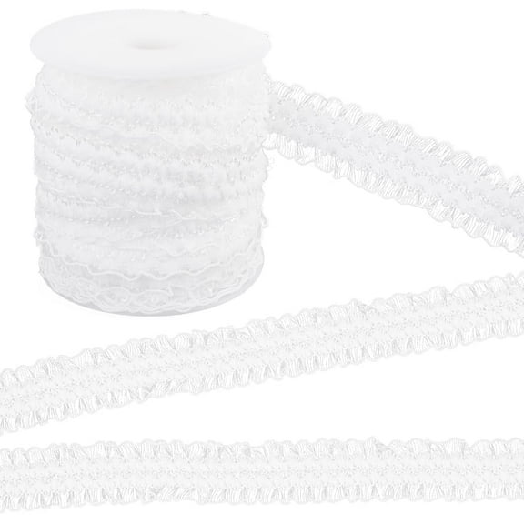 1bag 1 Roll Knitted Fish Line Nylon Elastic Lace Trim Stretchy Flower Lace Ribbon For Sewing Decoration with 1pc Plastic Thread Bobbins White 1 inch(25mm) 20m/roll
