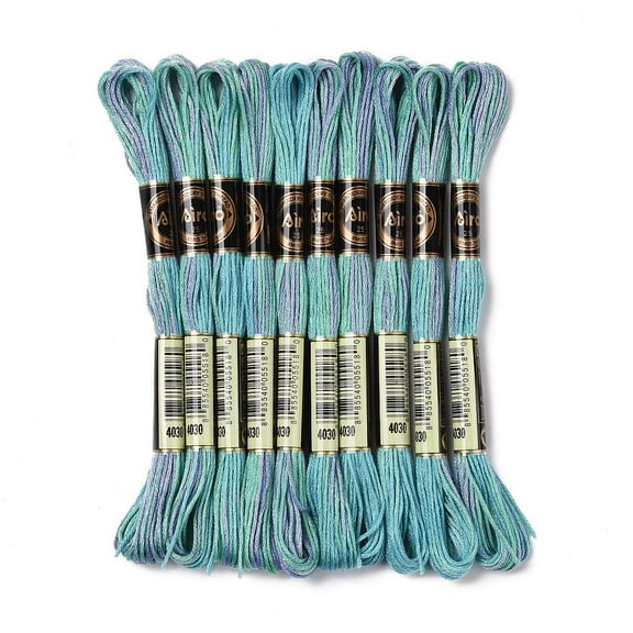 1bag 10 Skeins 6-Ply Polyester Embroidery Floss Cross Stitch Threads Segment Dyed Cadet Blue 0.5mm about 8.75 Yards(8m)/skein