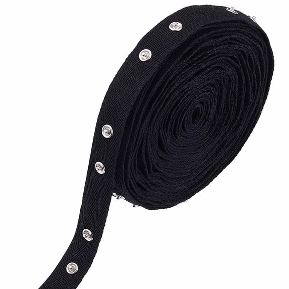 1bag 10 Yards Cotton Herringbone Ribbon Brass Snap Button Tape Sewing Snap Fastener Tape Black 2x0.4cm