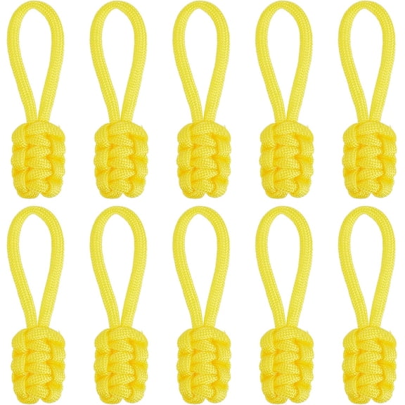 1bag 10PCS Zipper Pulls Replacement Universal Nylon Zipper Repair Kit Zipper Slider Pull Tab Zipper Fixer Metal Zipper Head Hand Woven Pull Rope Zipper Handle Cord Pull Tab for Bags Yellow