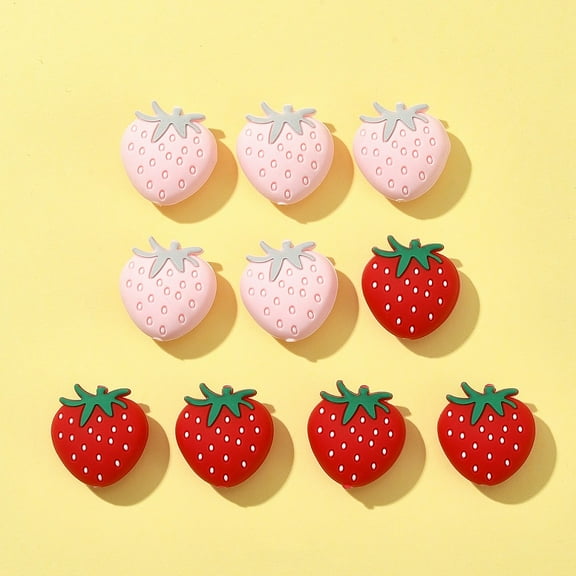 1bag 10pcs 2 colors Strawberry Grade Silicone Focal Beads Mixed color 27x25x5mm Hole: 2.3mm 5pcs/color