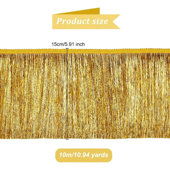 1bag 11 Yards Golden Metallic Fringe Trim 6 Inch Wide Tinsel Fringe Tinsel Trim Garland Dance Fringe Trim Polyester Tassel Lace Ribbon Macrame Lace Ribbon for Sewing Craft Dress Embellishment