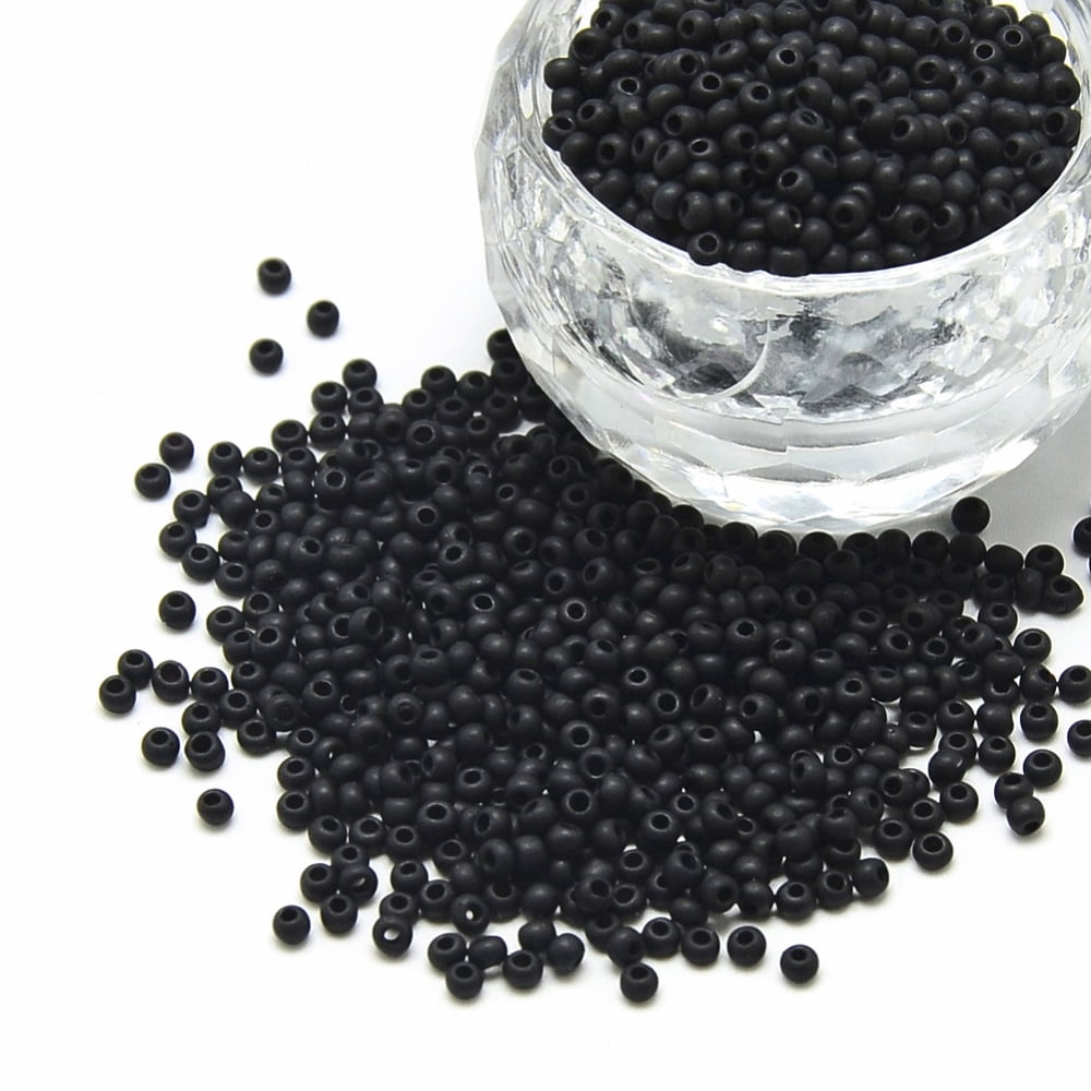 1bag 12/0 Grade A Round Glass Seed Beads Opaque Frosted style Black 2x1.5mm Hole: 0.8mm about 30000pcs/bag