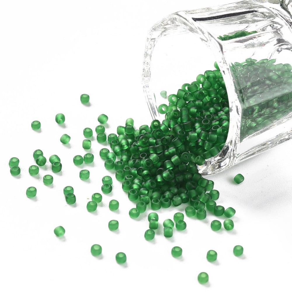 1bag 12/0 Grade A Round Glass Seed Beads Transparent Frosted style Green 2x1.5mm Hole: 0.8mm 30000pcs/bag