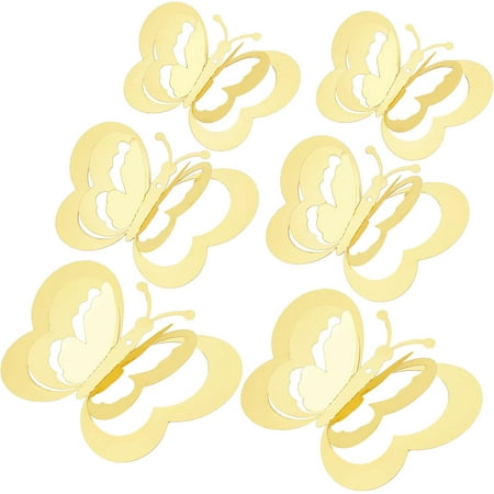 1bag 12Pcs 3D Butterfly Wall Decor Stickers 3 Layer Simulation Butterfly Metal Mirror Wall Decal Art 3 Sizes for Home Bedroom Living Room Party Birthday Wedding Festival Decorations(Gold) Gold
