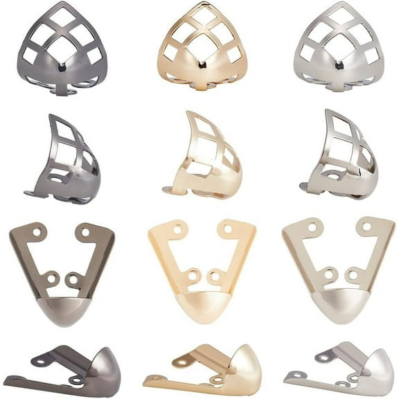 1bag 12pcs 6 styles Iron & Alloy Toe Cap Covers Toe Protectors for Pointed Toe High-Heeled Shoes Mixed color 16~34x20~30x17mm Hole: 2.5mm 2pcs/style