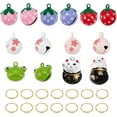 thumbnail image 1 of 1bag 14pcs 7 styles Pet Collar Bells Brass Cherry Panda Frog Strawberry Charm Cat Collar Bell Pet Accessories with Stainless Steel Double Loops Jump Rings for Potty Training, 1 of 6