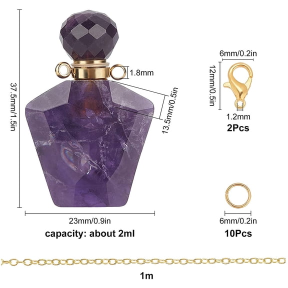 1bag 15 Piece Amethyst Perfume Bottle Necklaces Making Kits with Waxed Cord & 304 Stainless Steel Chain Necklaces Pendants: 34~36x20~22x12~13mm Hole: 1.8mm Bottle Capacity: 1ml(0.034 fl. oz)