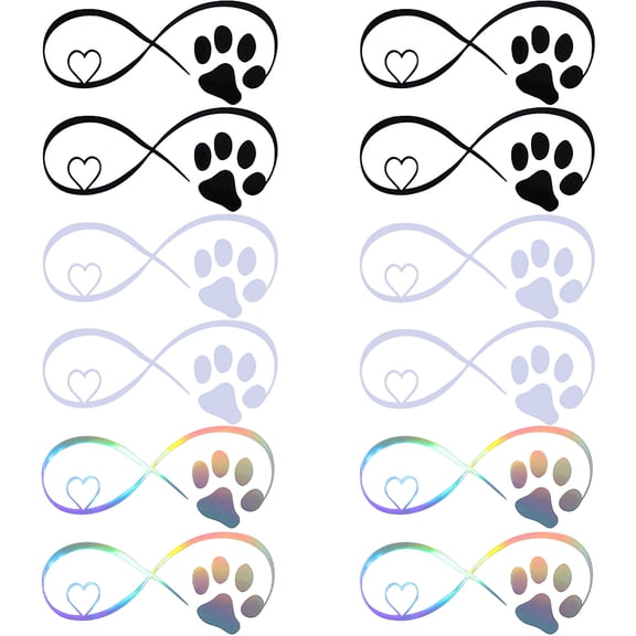 1bag 15 Sheets 3 colors Infinity & Heart & Dog Paw Print PVC Waterproof Car Stickers Reflective Self-Adhesive Decals for Vehicle Decoration Mixed color 97x195x0.3mm 5 sheets/color