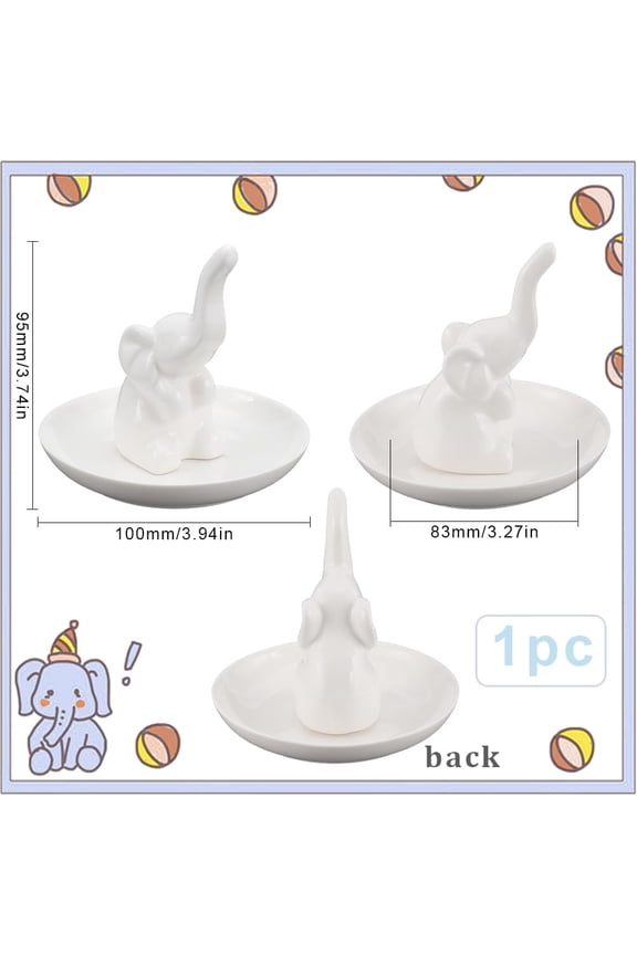 1bag 1pc Elephant Shape Porcelain Jewelry Plate Storage Tray for Rings Necklaces Earring White 100x95mm