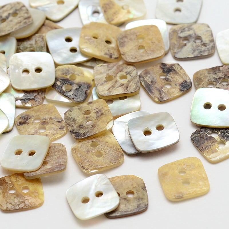 1bag 2-Hole Square Mother of Pearl Buttons Tan 9.5x9.5x1mm Hole: 1.5mm about 720pcs/bag