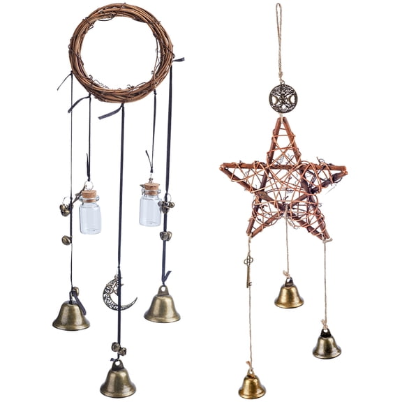 1bag 2 style Bells Magic Wind Chimes Rattan and Alloy Doorknob Hanging Bells Door Knob Hanger Decor Wiccan Bell for Home Protection Door Car Wall Decor Blessing Gifts