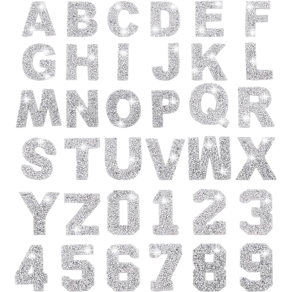 1bag 20 Pcs Number and 56 Pcs Alphabet Rhinestone Letter Sticker for Clothing Iron On Letters Patches for Jeans Jacket Costume Accessories Sewing Craft Decoration Silver