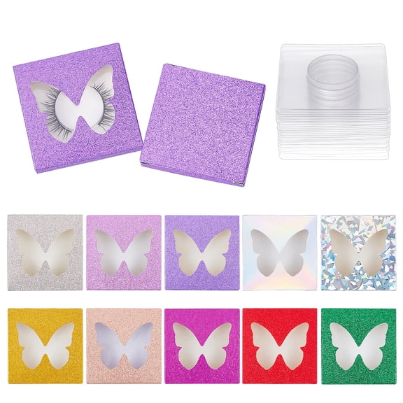 1bag 20 Sets 10 Colors Paper Folding Boxes Empty Eyelash Packaging Box with Clear Heart Window Square Mixed Color 7.2x7.2x1.2cm 2sets/color DIY