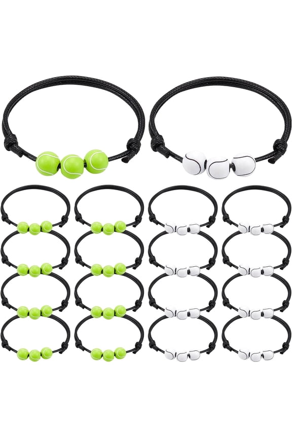 1bag 20pcs Sports Theme Charm Bracelets Tennis Charm Bracelets Sports Party Wristbands Rugby Soccer Softball Party Favors Adjustable Round Beaded Bracelet set with Wax Rope for Women Men
