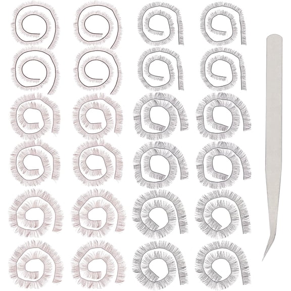 1bag 24pcs 6 style Plush Craft Doll Eyelashes Strips BJD False Eyelashes Accessories Making Supplies with Iron Beading Tweezers Mixed color 6~10mm 4pcs/style