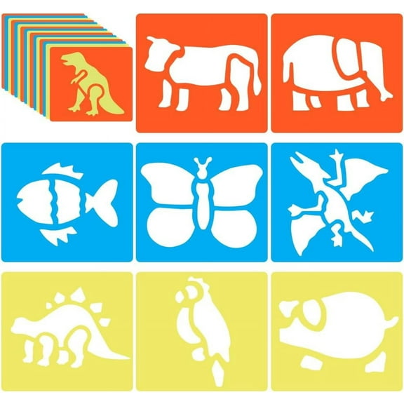 1bag 24pcs Drawing Stencils 5.9 x 5.5 Inch Animal Shape Stencils set Chalk Stencils Large Washable PET Plastic Hollow Out Drawing Painting Stencils Templates for Painting Arts Crafts Material