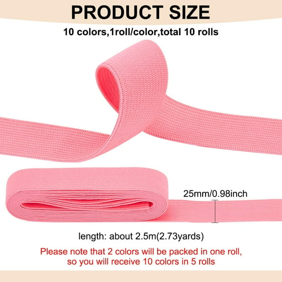 1bag 25M 10 colors Colored Flat Elastic Rubber Band Webbing Garment Sewing Accessories Mixed color 25mm 2.5m/color