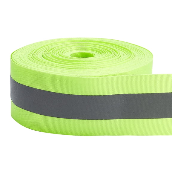 1bag 25M Flat Reflective Polyester Ribbons for Warning Tape Green Yellow 2 inch(50mm) about 27.34 Yards(25m)/bag Polyester