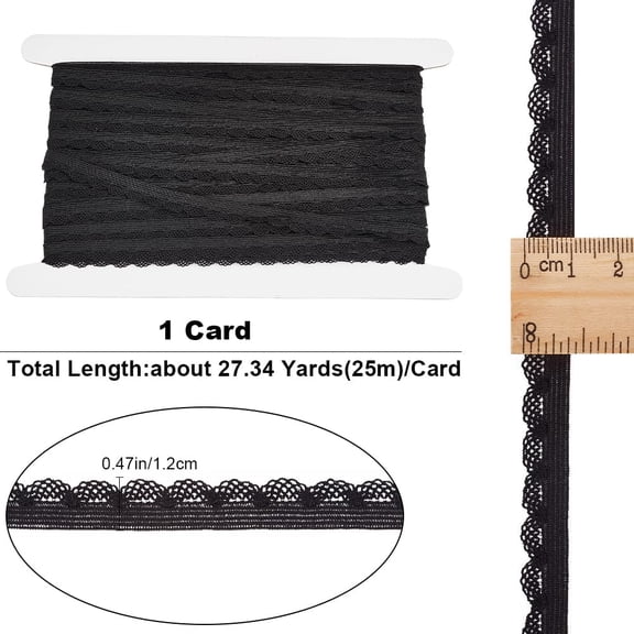 1bag 25M Nylon Picot Elastic Lace Trim Stretchy Lace Ribbon For Sewing Decoration Black 1/2 inch(12mm) about 27.34 Yards(25m)/bag