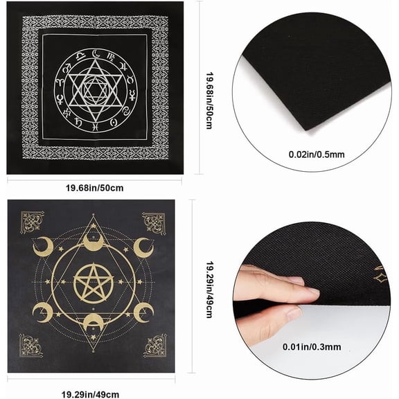 1bag 2pcs Altar Cloth Moon Sun Star Pentagram Celestial Tarot Deck Spiritual Tapestry Tablecloth Power Sacred Cloth Astrology for Divination Premium Witchcraft Supplies Pagan-Pink/Black