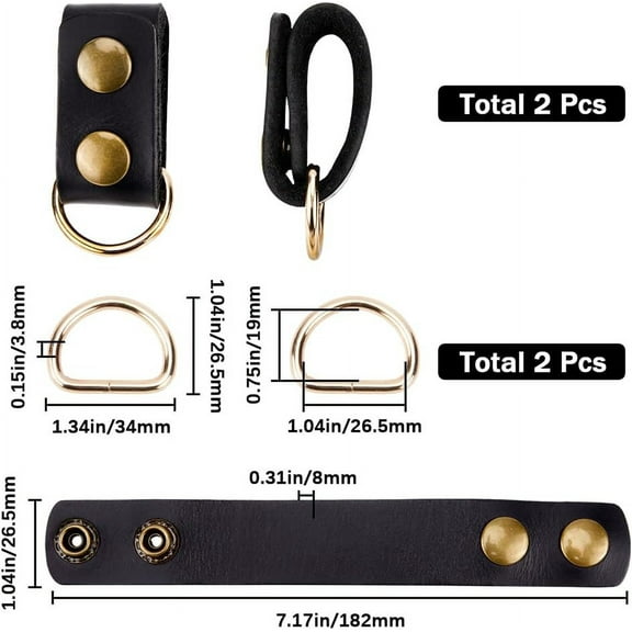 1bag 2pcs Tactical Double Snap Belt Keepers Cowhide Military Belt Keeper Loops with 2pcs Iron D Rings Waist Buckle for Hunting Fixed Accessories Light golden 190x27x1mm