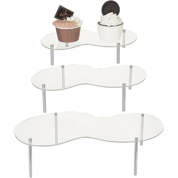1bag 3 Sets Acrylic Cake Stand for Dessert Table Clear Elliptical Risers Shelf Display Cupcake Stand Cake Holder Countertop Dessert Display Riser for Bakery Birthday Wedding Party Baby Shower Clear