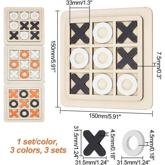 1bag 3 sets 3 colors Wood Tic Tac Toe Board Game XO Fun Family Games Sqaure Mixed color 31.5~150x31.5~150x4.5~7.5mm 1 set/color