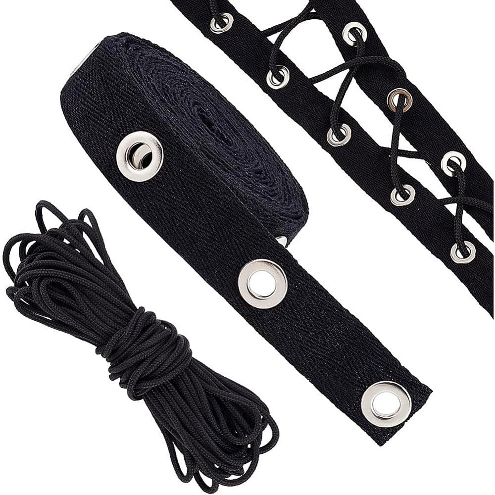 NBEADS Hook And Eye Tape - 3 Yards (2.74m), 1 Inch Wide Black Cotton, Silver Metal, For Corsets & Sewing