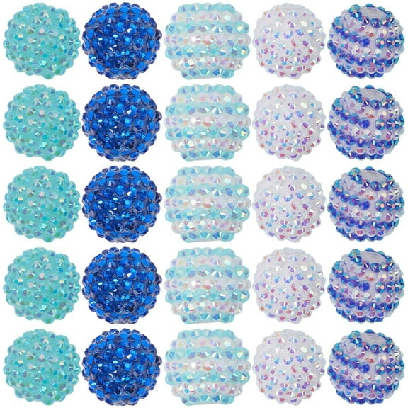 1bag 30pcs 5 style Resin Rhinestone Graduated Beads with Acrylic Round Beads Inside AB-color for Bubblegum Jewelry Mixed color 19.5~20x17.5~20mm Hole: 2~2.8mm 6pcs/style