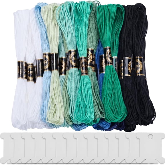 1bag 36 Skeins Polyester Embroidery Floss 288m Embroidery Thread Kit 3 Style 6-Ply Cross Stitch Threads Segment Dyed Gradient Color with 14Pcs Plastic Thread Winding Boards for DIY Art Craft