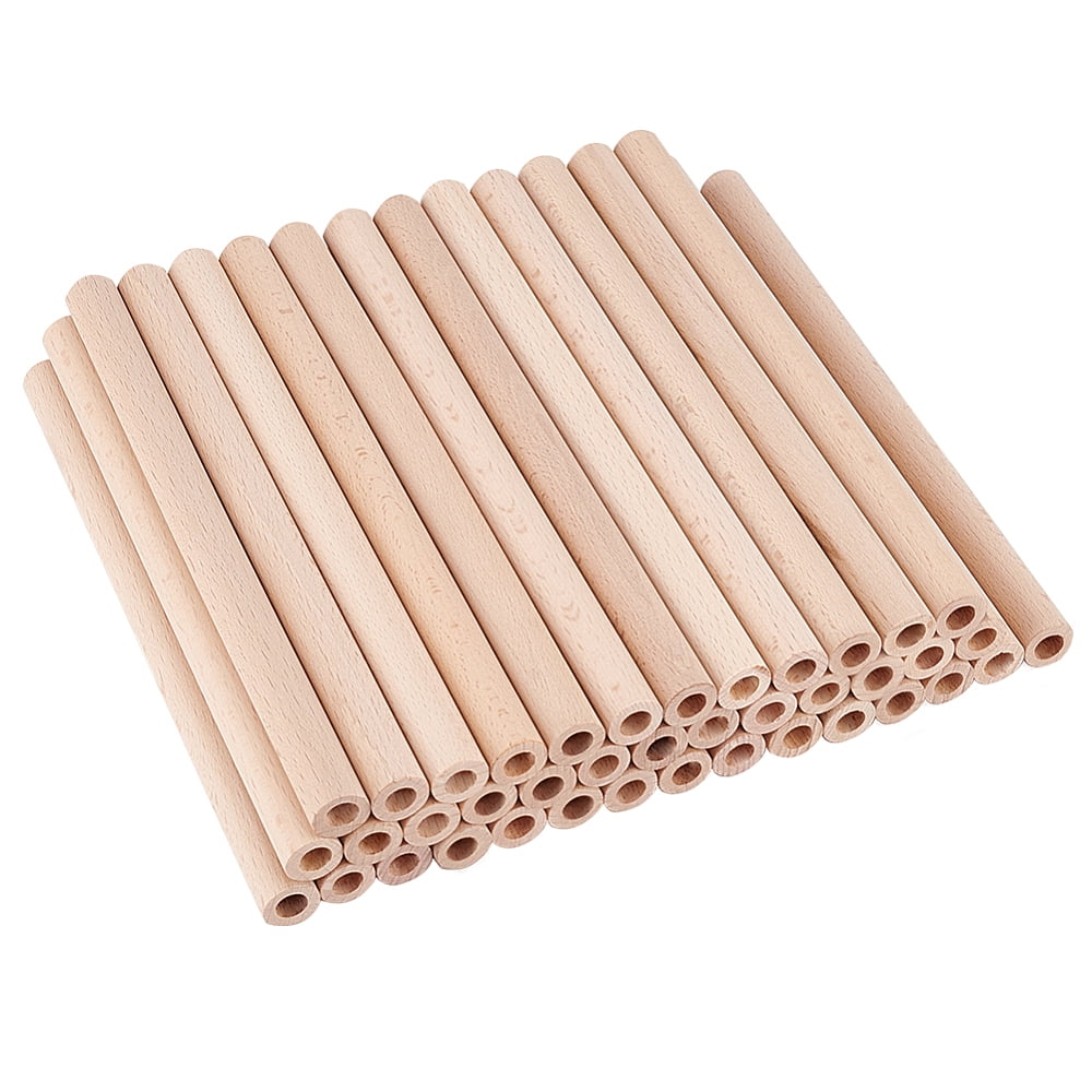 1bag 40pcs Unfinished Beech Wood Rods Craft Stick Hollow Column Tan 20x1.5cm Hole: 8mm Wood