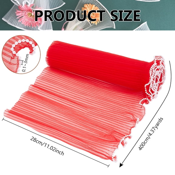 1bag 4M Polyester Pleated Lace Trim Ruffled Lace Ribbon with Plastic Pearl Bead Edge for Garment Accessories FireBrick 11 inch(280mm) about 4.37 Yards(4m)/bag