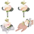 thumbnail image 1 of 1bag 4pcs 2 style Silk Ribbon Wrist Corsage with Silk Cloth Artificial Flower Boutonniere for Wedding Party Decoration Pink 99~132x86~100x45~51mm 2pcs/style, 1 of 6
