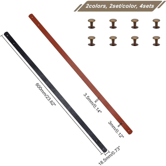 1bag 4sets 2 colors Faux Leather bag Handles with Iron Rivets 60x1.85cm PU Leather bag Strap Replacement Handbag Handle Belt for bag Making Supplies Hole: 3mm