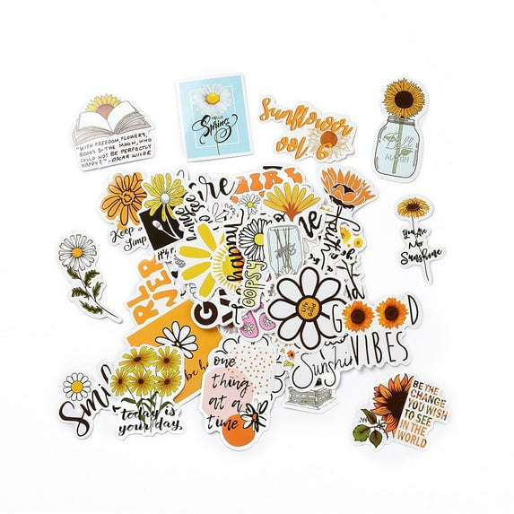 1bag 50pcs Cartoon Daisy Paper Sticker Label set Adhesive Label Stickers for Suitcase & Skateboard & Refigerator Decor Orange 37~75x33~75x0.3mm