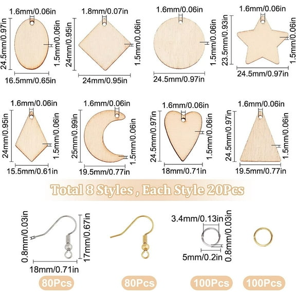 1bag 520pcs 80 Pairs Unfinished Wooden Earrings Wood Earring Blanks Kit Wood Large 160pcs Earring Hooks 200pcs Jump Rings for Jewelry Making Kits Beginner Starter Women Adults Crafts