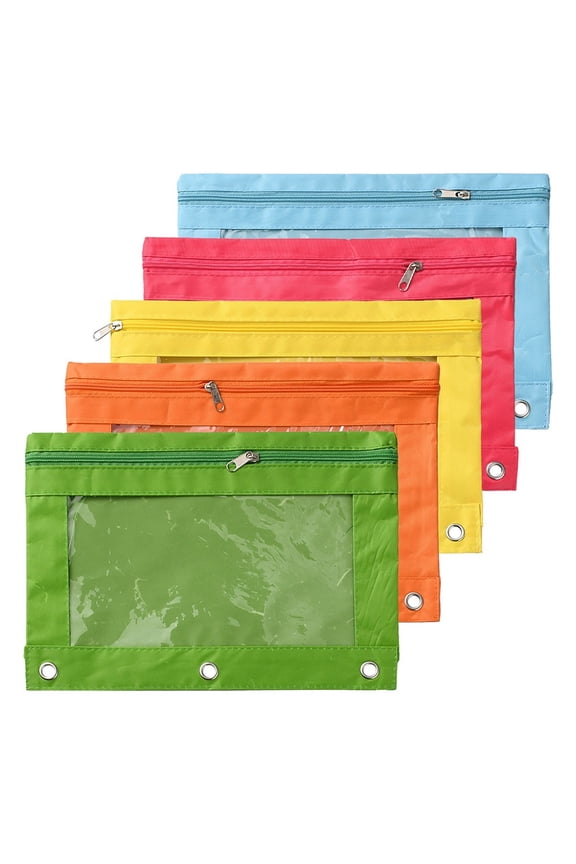 1bag 5pcs 5 colors Zippered Make up Brushes Wrap Pouches for 3 Ring Oxford Cloth Travel Bags Cases Pouch box Cosmetic Bags with Clear Window for Makeup Storing Supplies Accessories