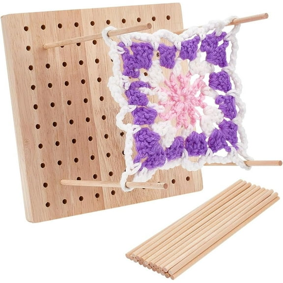 1bag 6.3x6.3 Inch Crochet Blocking Board Square Wooden Blocking Board with 20pcs 5.9"(Length) Round Wood Sticks for Handcrafted Knitting and Crocheting Sewing Quilting Crochet Gift