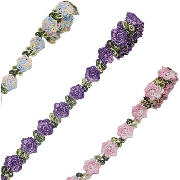 1bag 6 Yards 3 Colors Flower Trim Ribbon Floral DIY Lace Applique Sewing Craft 3/4 Inch Rose Lace Edge Trim Decorating Embroidered Polyester for Wedding Dresses Embellishment DIY Party Decor