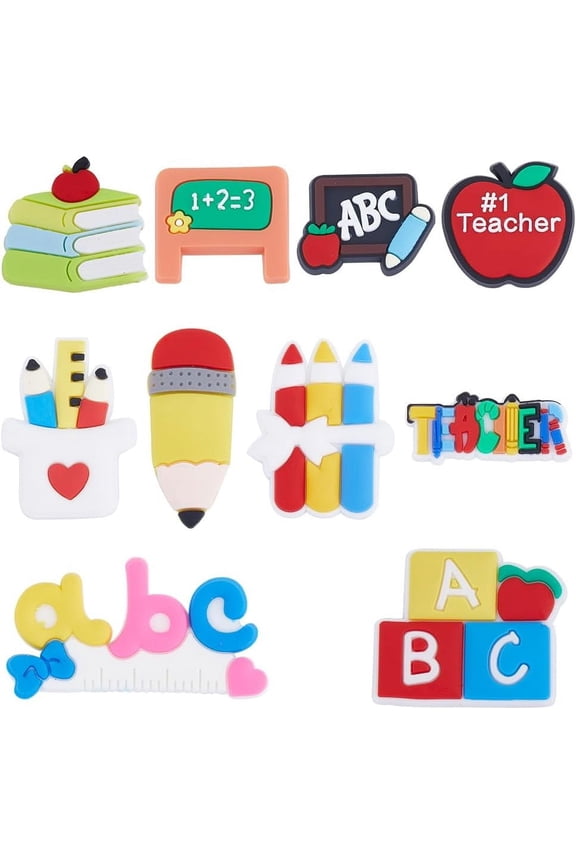 1bag 60Pcs Teacher Shoe Charms Bulk Flat Back PVC Shoe Charm School Best Teacher Students Shoe Decoration Charms Teacher Appreciation Gifts Letter ABC Shoe Charm for Men Women Shoe Ornaments