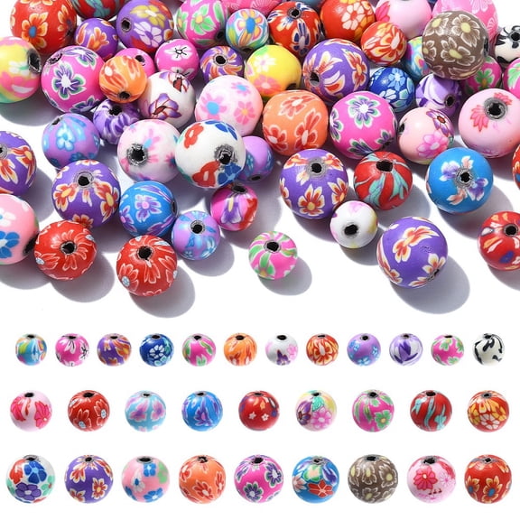 1bag 60pcs 3 styles Handmade Polymer Clay Beads Round Mixed color 8~12mm Hole: 1~2mm 20pcs/style