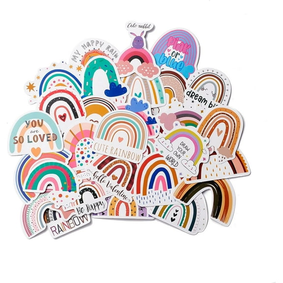 1bag 60pcs Mixed Color Cartoon Rainbow Paper Stickers Set Adhesive Label Stickers for Laptop Luggage Computer Tablet Cup Notebook Scrapbook Skateboard